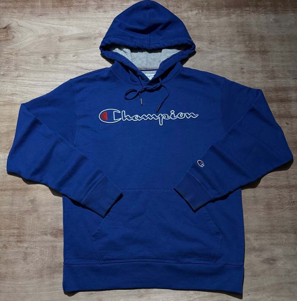 Champion Blue Embroidered Script Logo Pullover Hoodie